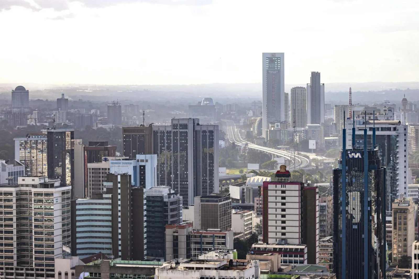 Nairobi central business district with the elevated Expressway curving towards Westlands